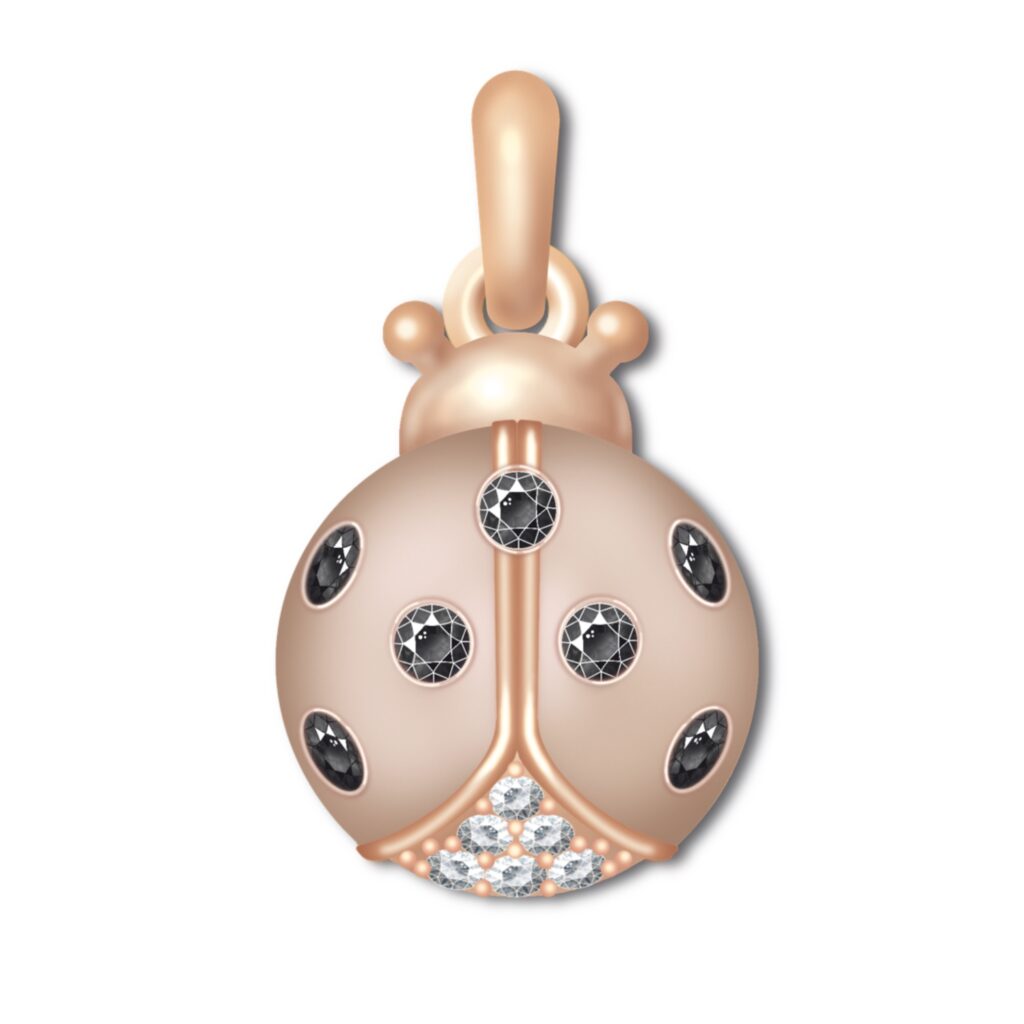 Ladybird pendant in gold with baby pink enamel and diamond