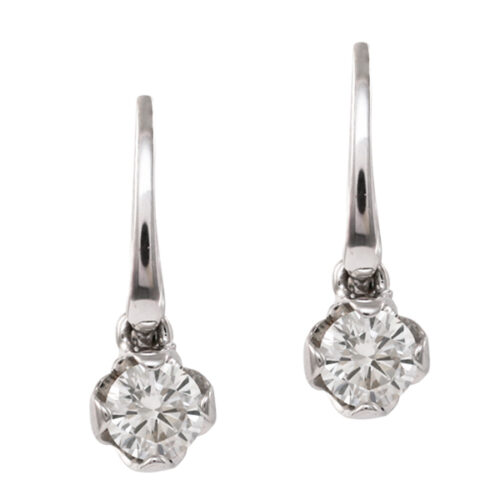 Hanging pendant diamond earrings by Happy Tulip Collction in White Gold