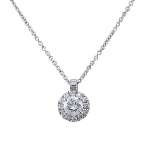 Timless Diamond Halo Necklace - Round Front View