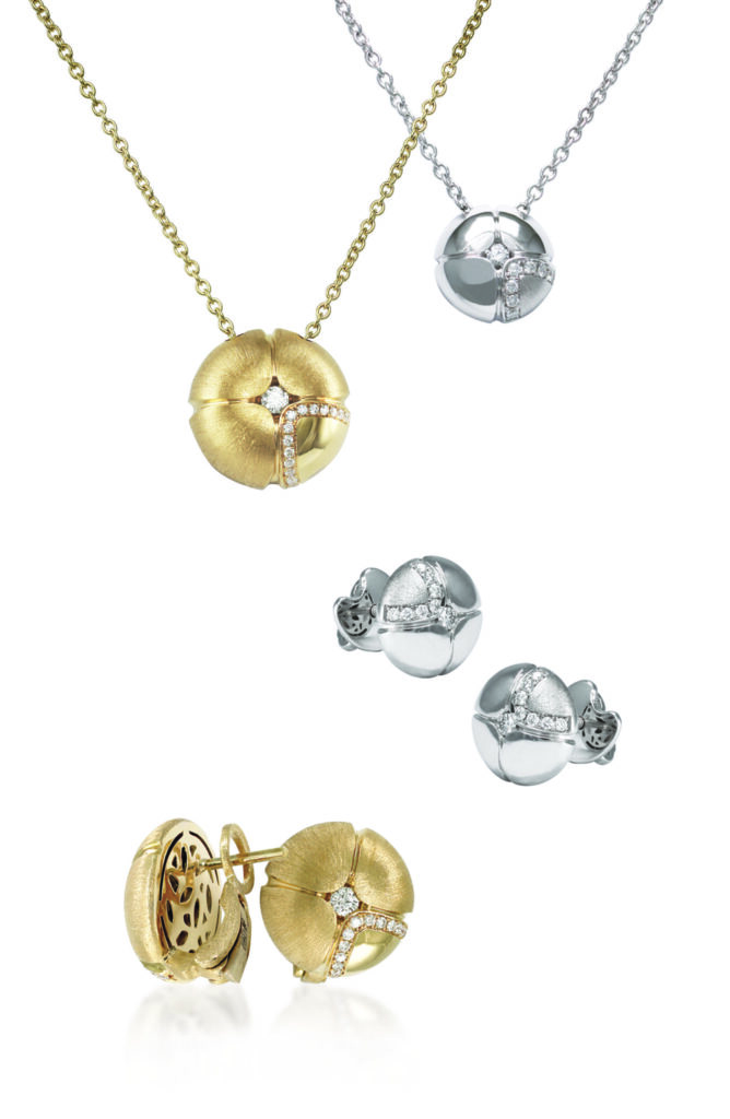 80s style Lilac motif Jewelry collection in yellow gold and White gold with diamond by Miyoco