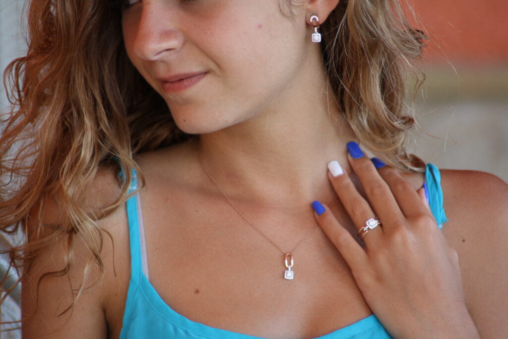 Diamond Jewelry Set Wearing at Summer house in the country side