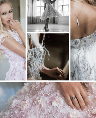 Collage pictures of jewelry and party dress