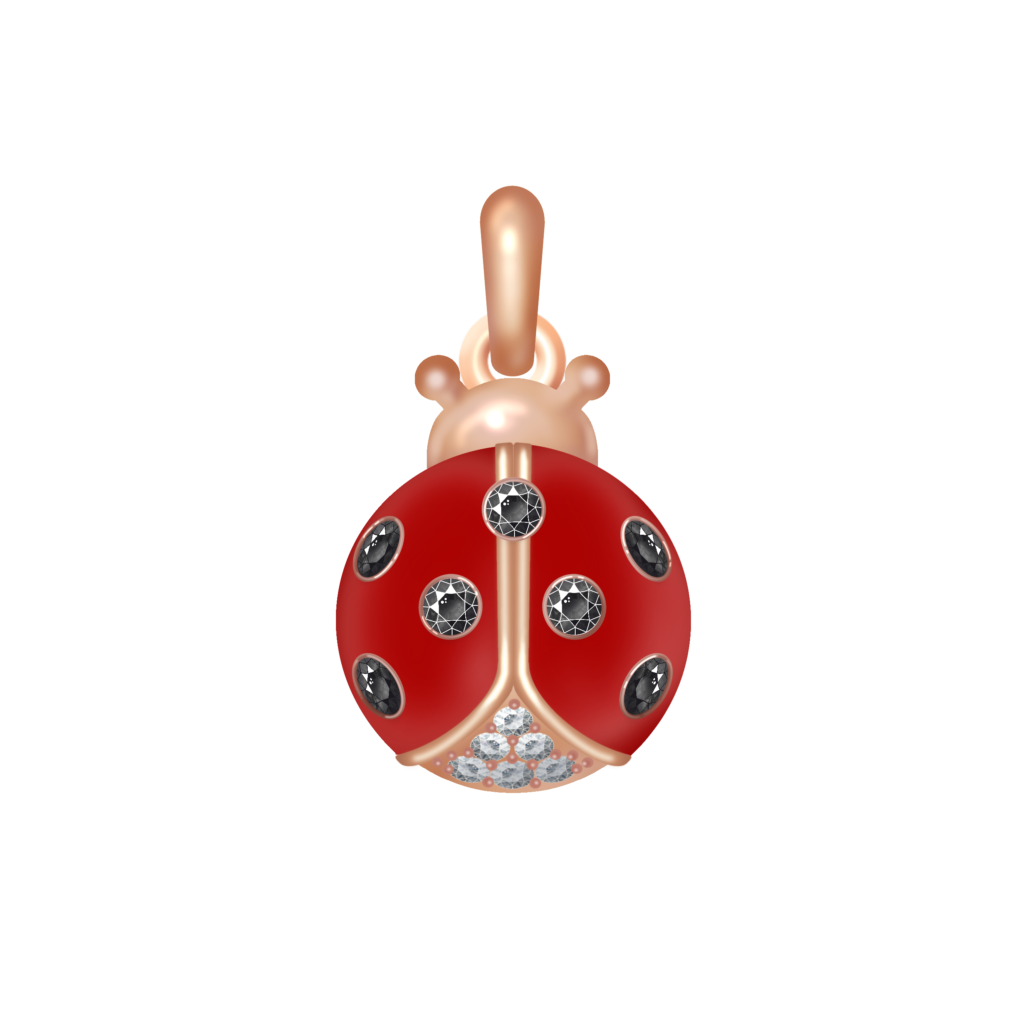 Coccinella Pendant with Happy Red enamel in rose gold