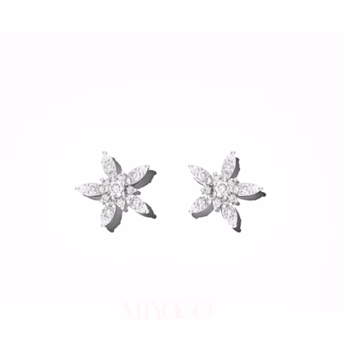 JASMINE Flower Diamond Earrings Front