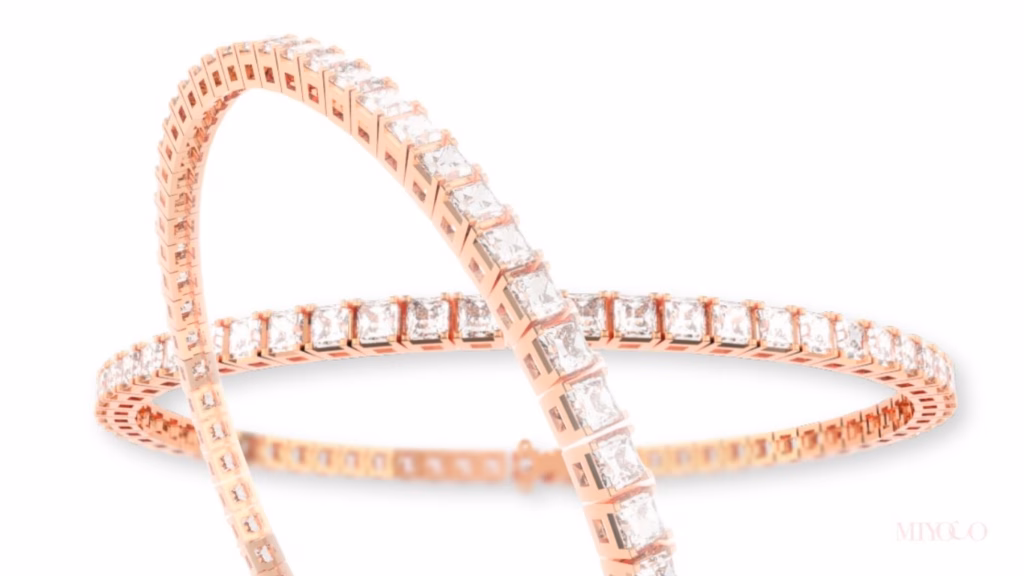 A timeless princess cut diamond tennis bracelet by MIYOCO.