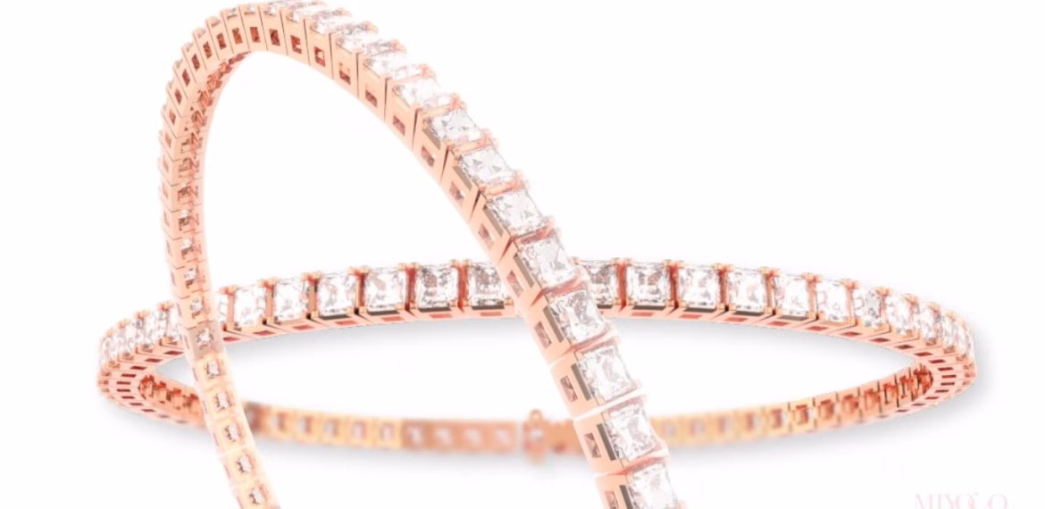 A timeless princess cut diamond tennis bracelet by MIYOCO.