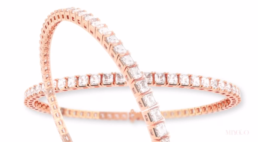 A timeless princess cut diamond tennis bracelet by MIYOCO.