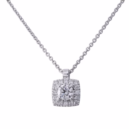 Timeless Halo Diamond Necklace – Square Front View